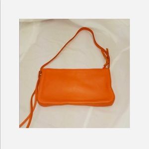 GAP Orange Leather Clutch/Wristlet, EUC